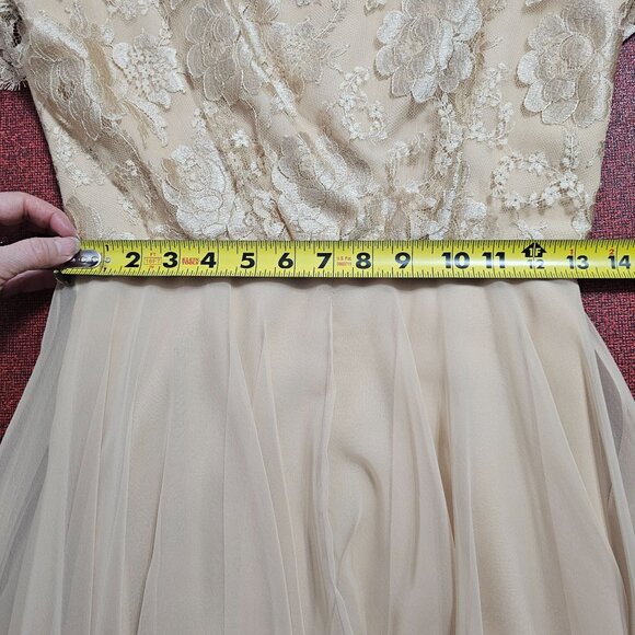 VTG 60s Werlé Beverly Hills Lace Chiffon Silk Gown 4 Champaign Flutter Princess - Picture 11 of 12